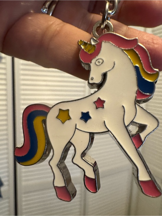 Other - Rainbow Unicorn Keychain - White with Pink, Yellow & Blue Accents
